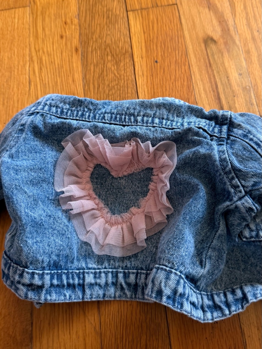 Little Lass Pink Tulle Heart Denim Jacket Accent